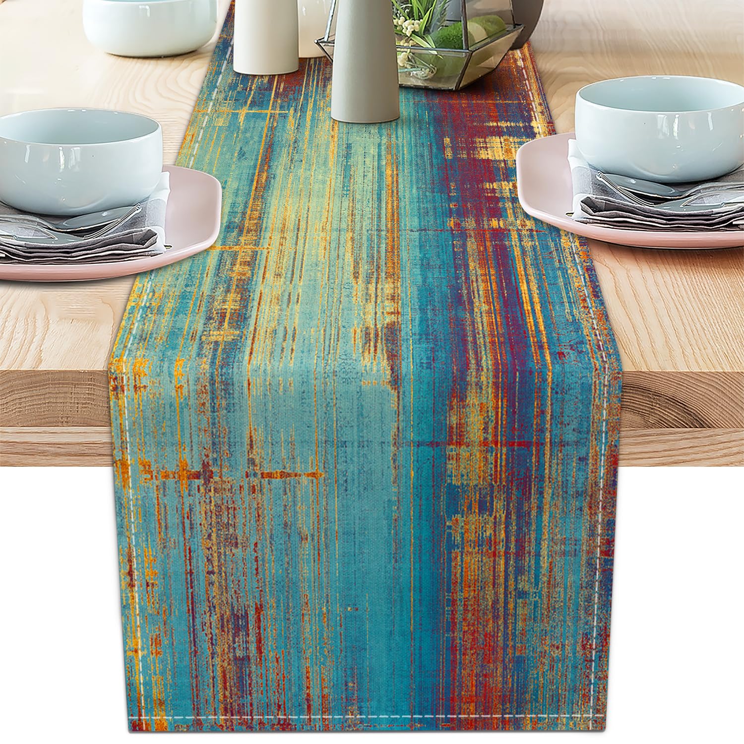 Amazon.com: Small Table Runner Vintage Abstract Blue and Orange